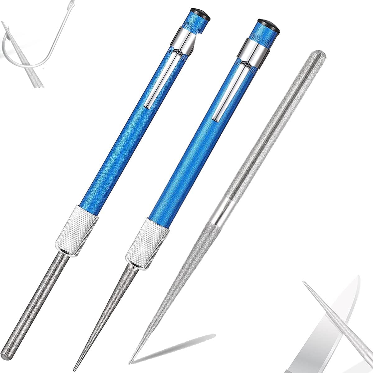 2 PCS Portable Knife Steel Sharpener Rod, Serrated Diamond Retractable Knife Sharpener Steel Sharpening Rod,Multi-use Camping/Kitchen
