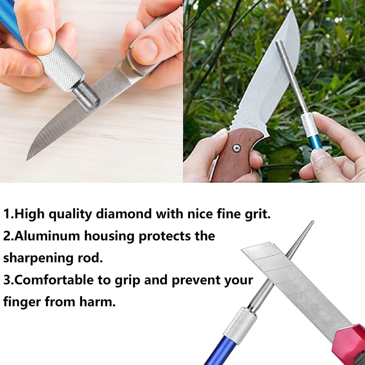 2 PCS Portable Knife Steel Sharpener Rod, Serrated Diamond Retractable Knife Sharpener Steel Sharpening Rod,Multi-use Camping/Kitchen