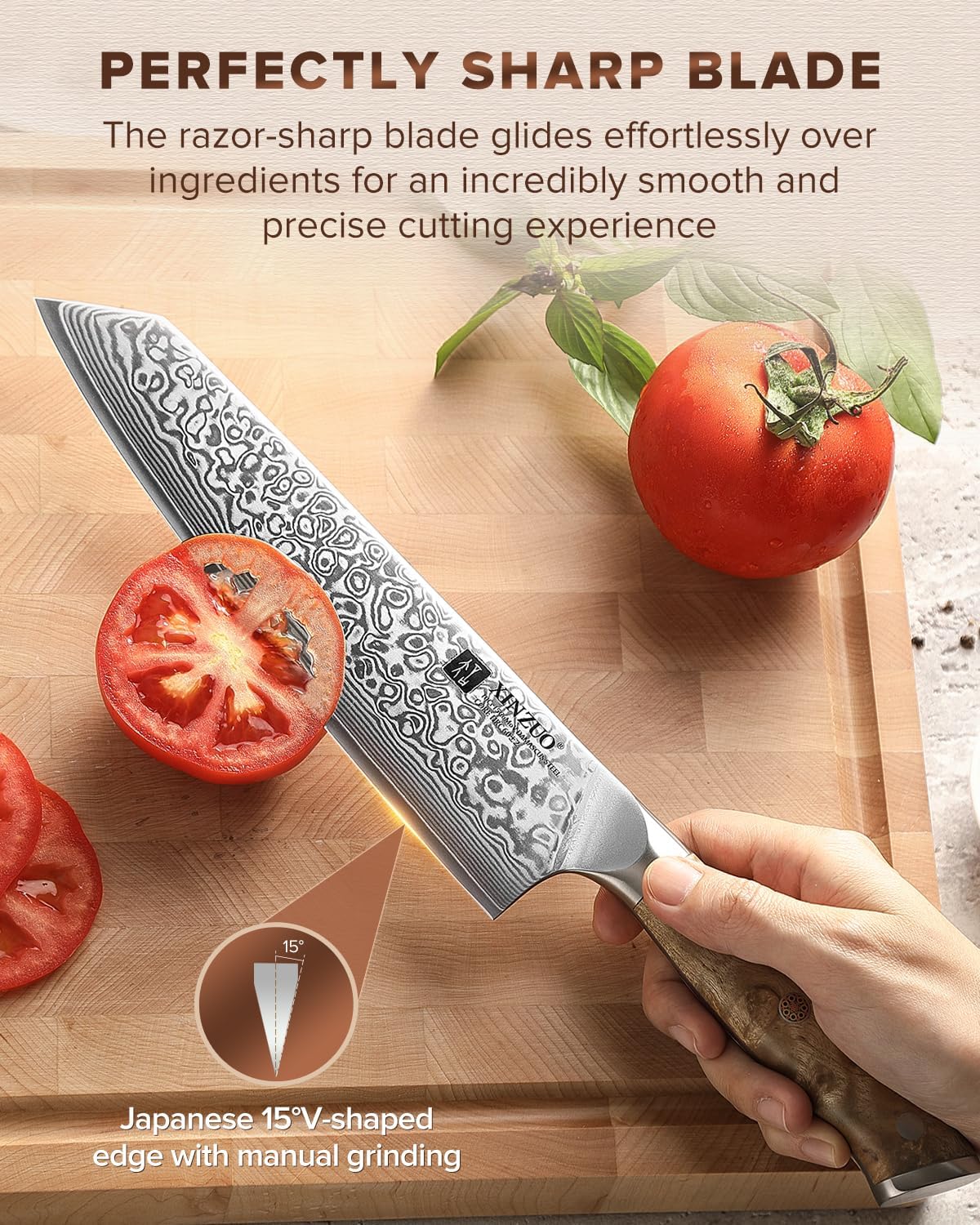 Damascus 8.3 Inch Kiritsuke Chef Knife,Hand Forged High Carbon Steel Sharp Kitchen Cutting Knife,Comfortable Ergonomic Full Tang Figured Sycamore Wood Handle