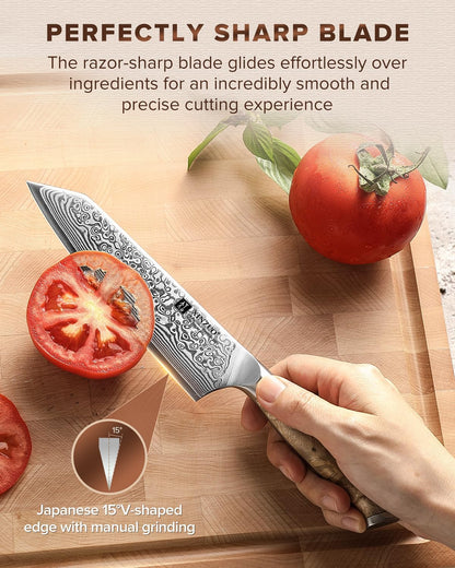 Damascus 8.3 Inch Kiritsuke Chef Knife,Hand Forged High Carbon Steel Sharp Kitchen Cutting Knife,Comfortable Ergonomic Full Tang Figured Sycamore Wood Handle