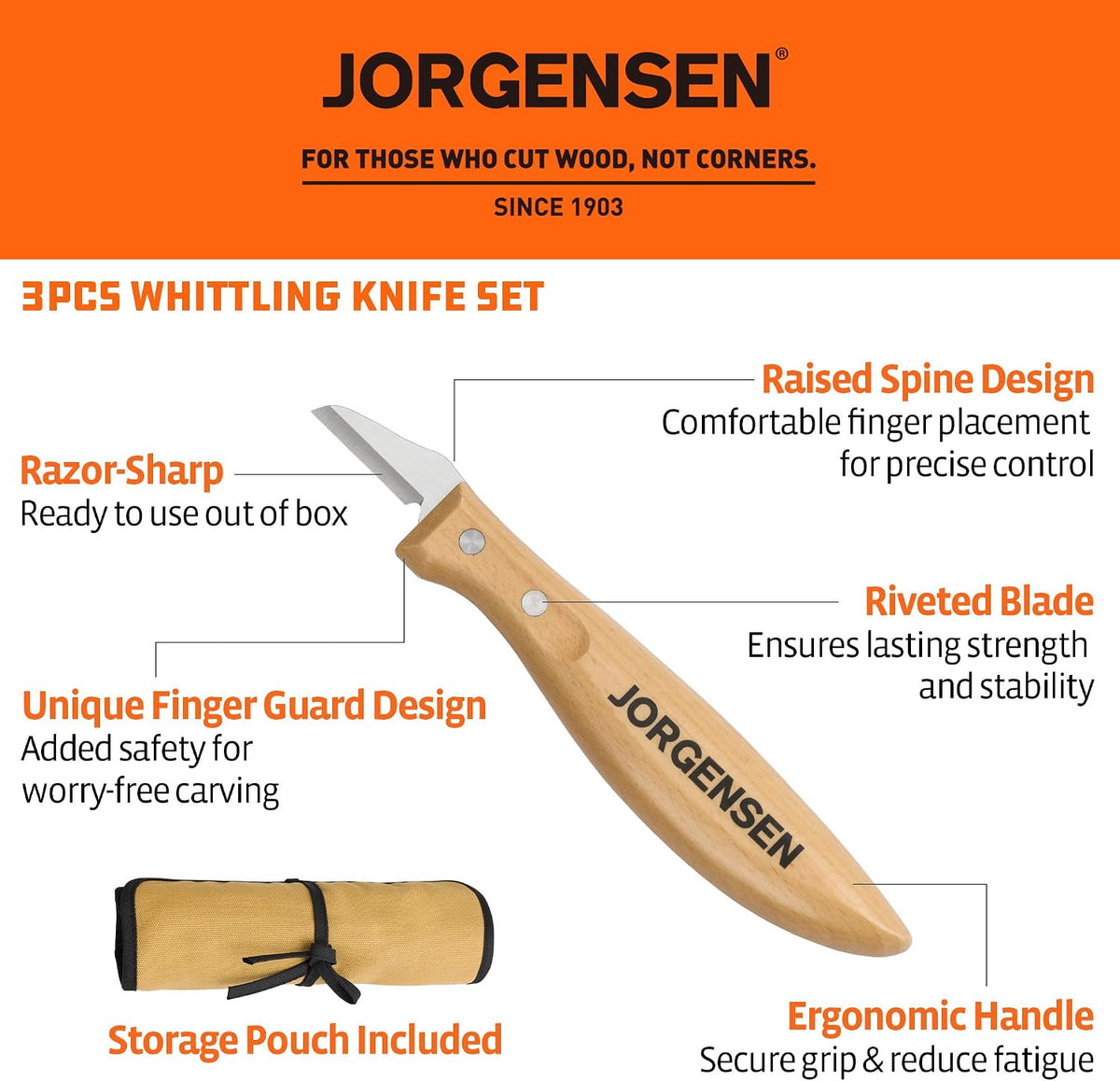 Jorgensen 3-Piece Wood Carving Tool Set with Stainless Steel Knives