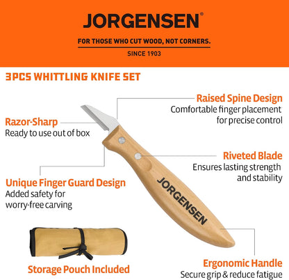 Jorgensen 3-Piece Wood Carving Tool Set with Stainless Steel Knives