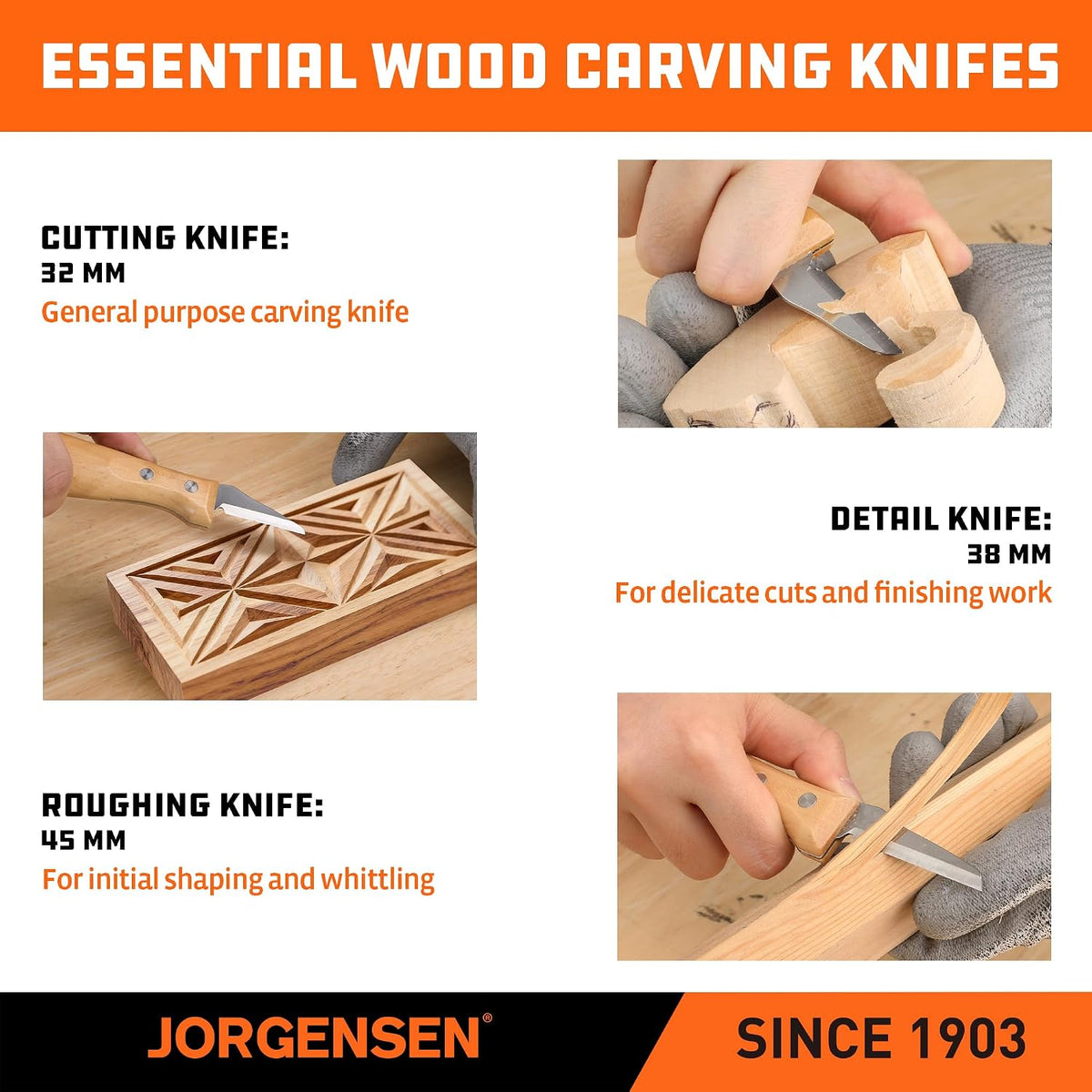 Jorgensen 3-Piece Wood Carving Tool Set with Stainless Steel Knives