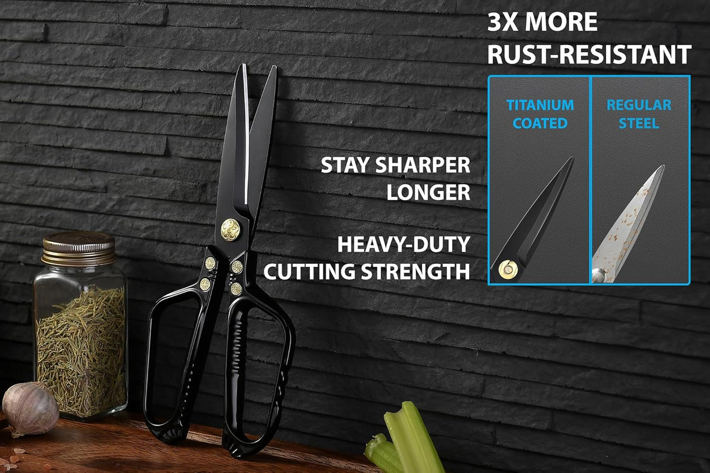 Kitchen Scissors - Heavy Duty Kitchen Shears with Stainless Steel Titanium-Coated Blades for Food, Poultry, Meat & Herbs - Sharp All Purpose Cooking Scissors Dishwasher Safe