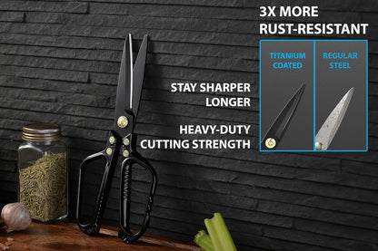 Kitchen Scissors - Heavy Duty Kitchen Shears with Stainless Steel Titanium-Coated Blades for Food, Poultry, Meat & Herbs - Sharp All Purpose Cooking Scissors Dishwasher Safe