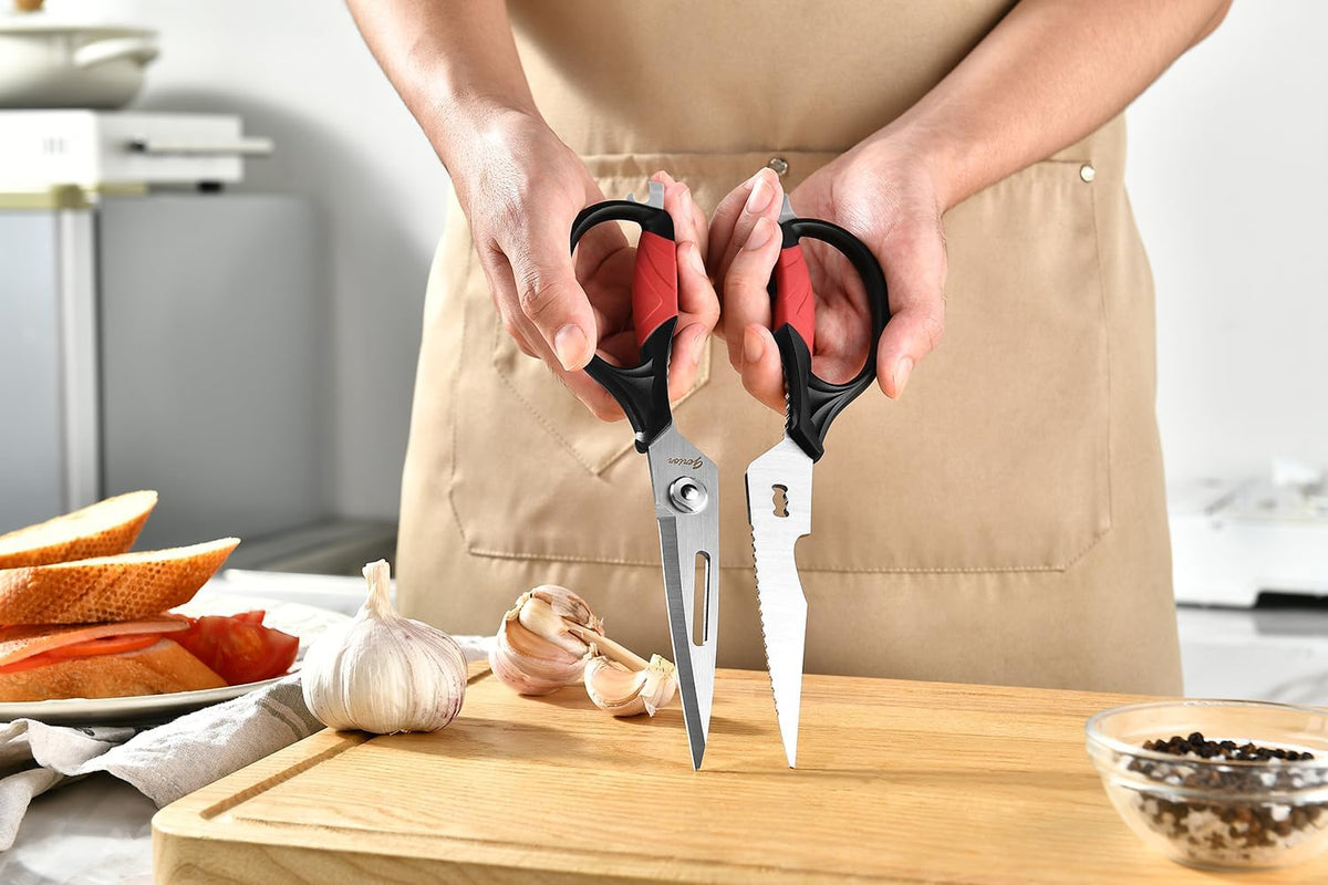 Kitchen Scissors - Heavy Duty Kitchen Shears with Stainless Steel Titanium-Coated Blades for Food, Poultry, Meat & Herbs - Sharp All Purpose Cooking Scissors Dishwasher Safe