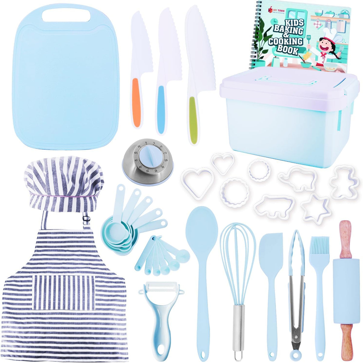 Kids Cooking and Baking Set with Storage Case – Real Cooking Supplies with Cookbook, Knives, Timer, Kids Baking Kit for Girls & Boys – Complete Utensils Accessories with Chef Apron & Hat