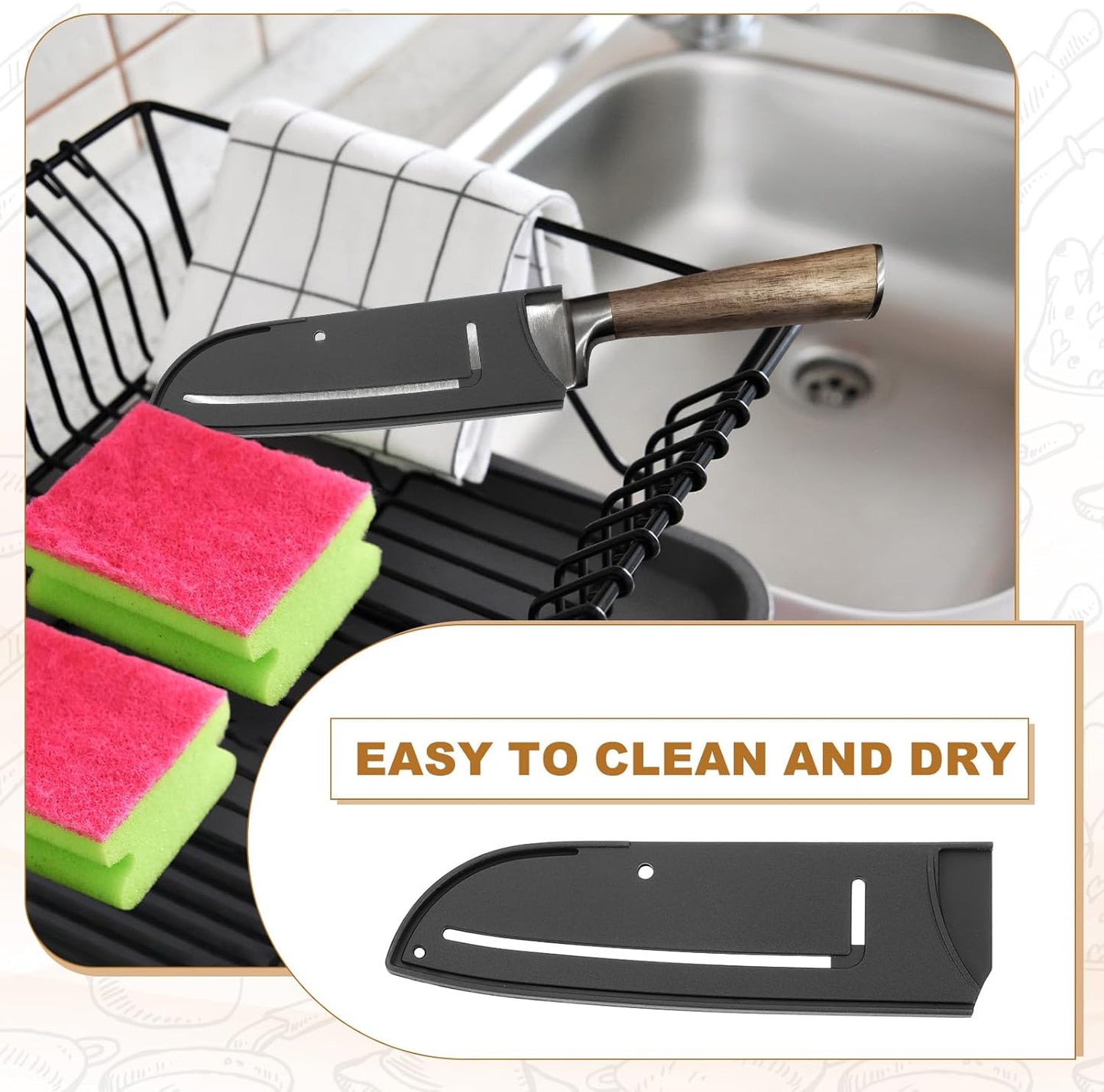 2Pcs PP Universal Knife Cover, Knife Protector Sleeve for 5" Petty Knife Guard Cover for Kitchen, Dining Room, Black