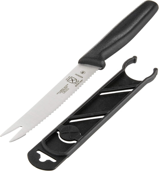 Tomato Bar Knife, Black, 4-1/4" Wavy Edge, 2-Tine Tip