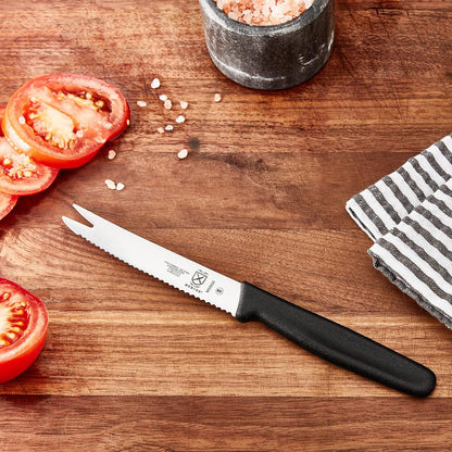 Tomato Bar Knife, Black, 4-1/4" Wavy Edge, 2-Tine Tip
