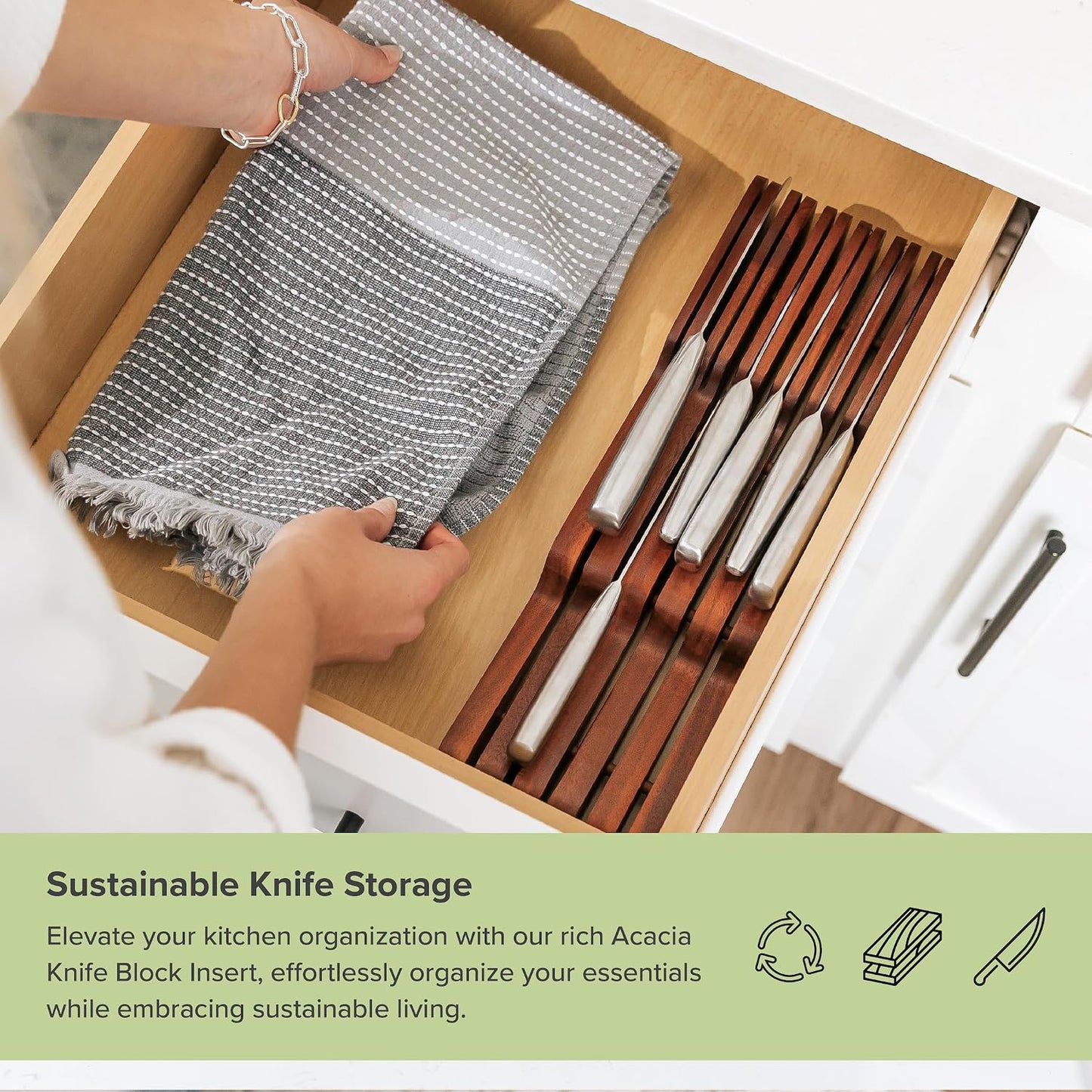 In-Drawer Knife Block Holder, 11 Slots, Black | Fits most knife sizes, rubber feet, food-safe finish