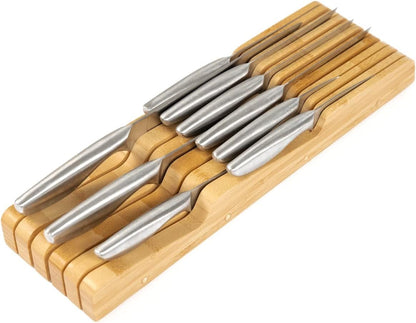 In-Drawer Knife Block Holder, 11 Slots, Black | Fits most knife sizes, rubber feet, food-safe finish