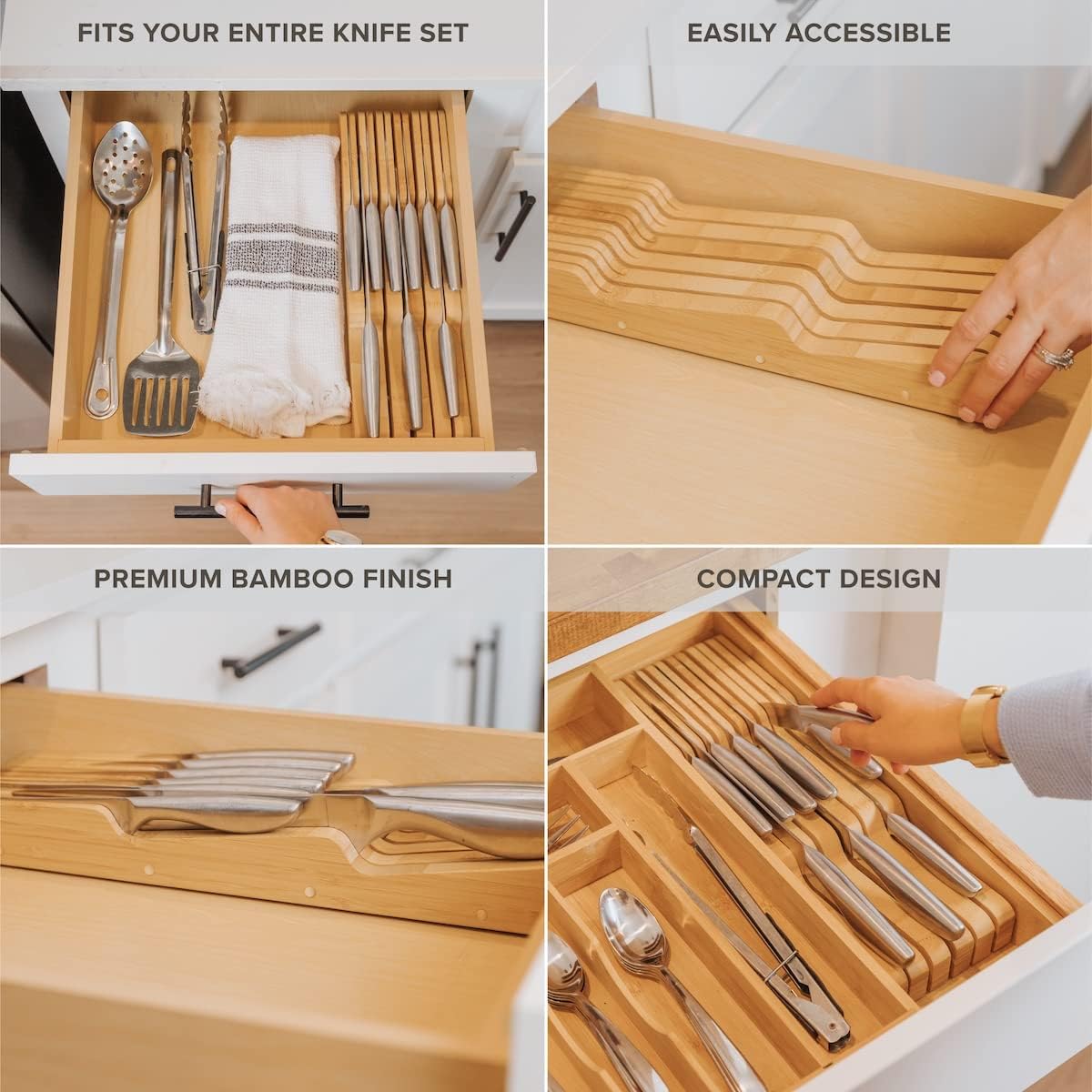 In-Drawer Knife Block Holder, 11 Slots, Black | Fits most knife sizes, rubber feet, food-safe finish