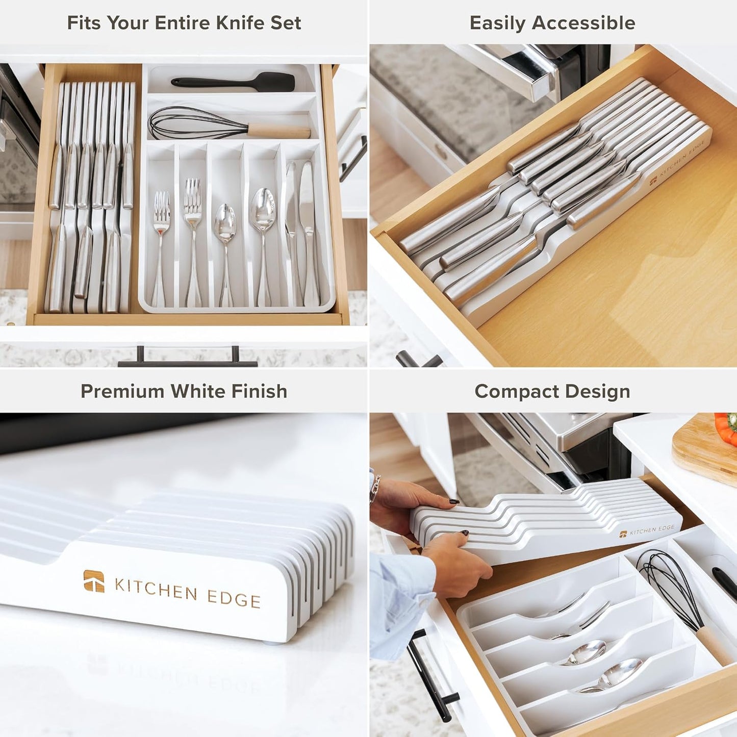In-Drawer Knife Block Holder, 11 Slots, Black | Fits most knife sizes, rubber feet, food-safe finish