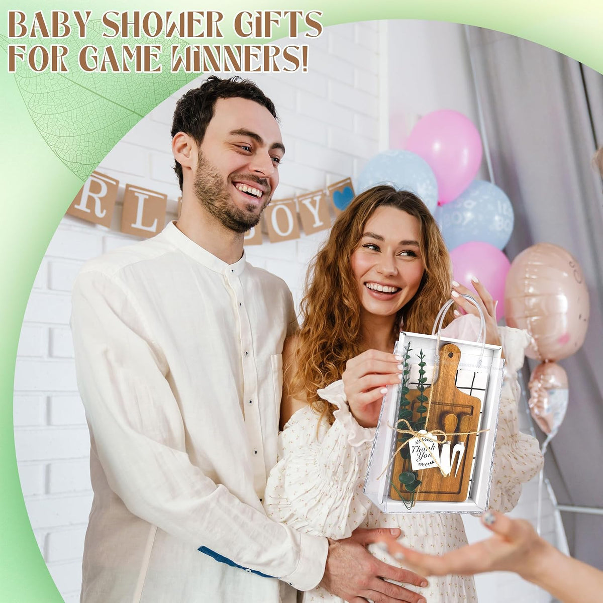 6 Sets Baby Shower Prizes for Game Winners 49 Pcs Square Acacia Wood Cheese Board Gift with Knives Spoons Gift Bags Kitchen Towels Bridal Shower Party Favors for Guests