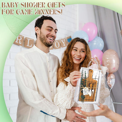 6 Sets Baby Shower Prizes for Game Winners 49 Pcs Square Acacia Wood Cheese Board Gift with Knives Spoons Gift Bags Kitchen Towels Bridal Shower Party Favors for Guests
