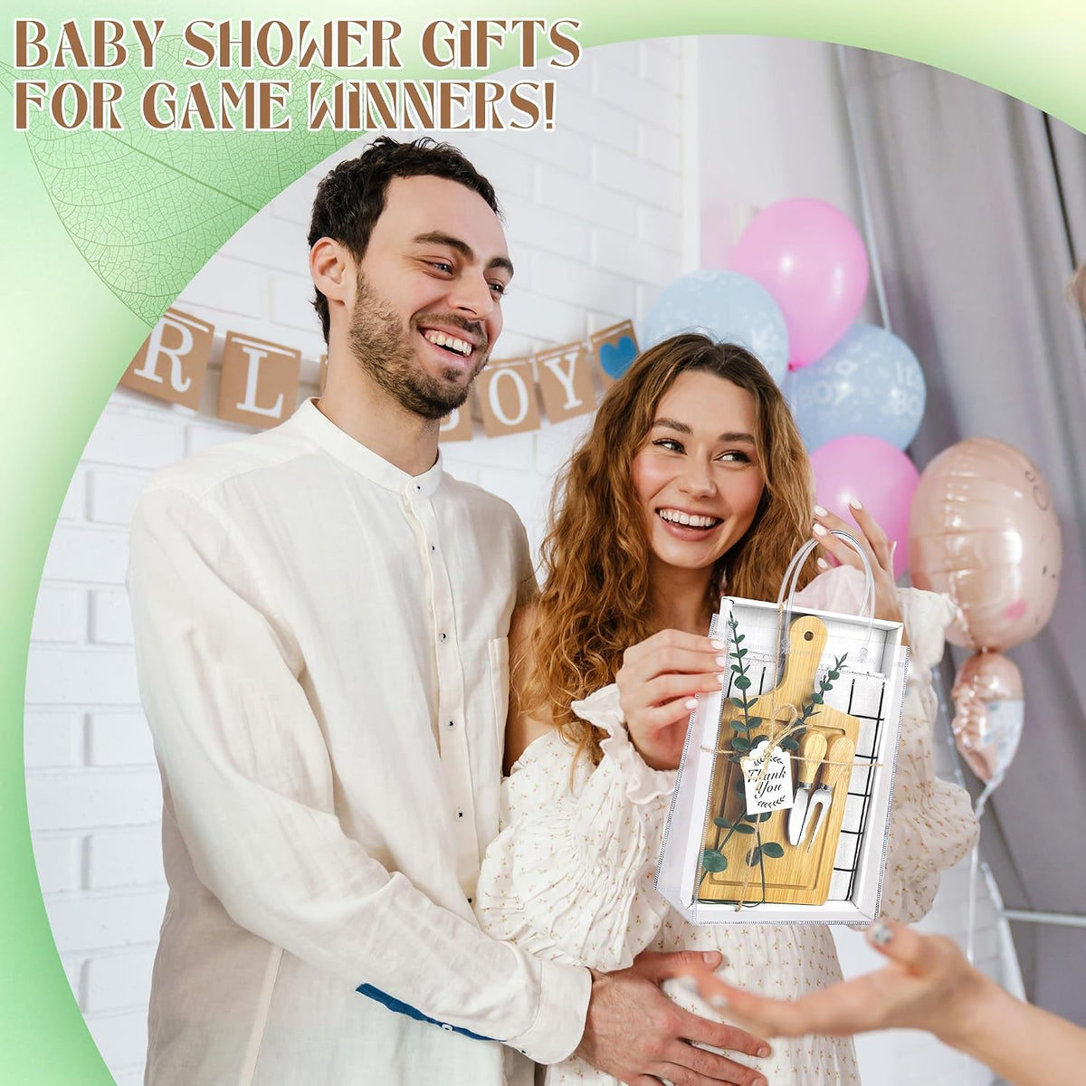6 Sets Baby Shower Prizes for Game Winners 49 Pcs Square Acacia Wood Cheese Board Gift with Knives Spoons Gift Bags Kitchen Towels Bridal Shower Party Favors for Guests