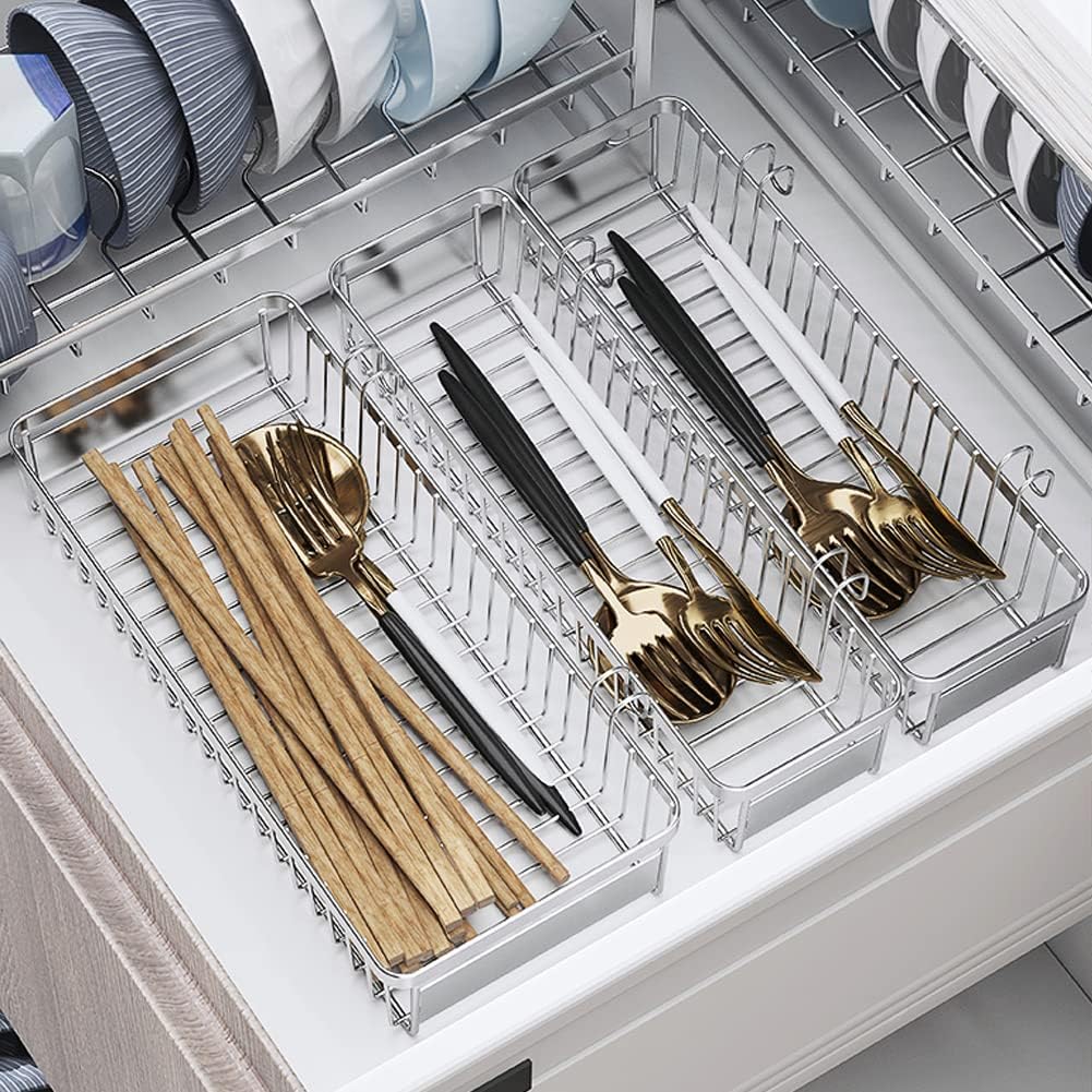 Drawer Silverware Organizer, Utensil Mesh Organizer for Chopsticks/Spoon/Fork/Knife, SUS304 Stainless Steel Drawer Utensil Drying Rack