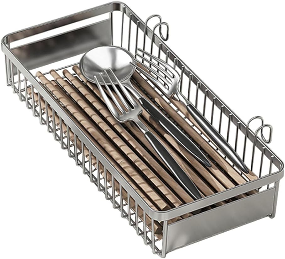 Drawer Silverware Organizer, Utensil Mesh Organizer for Chopsticks/Spoon/Fork/Knife, SUS304 Stainless Steel Drawer Utensil Drying Rack
