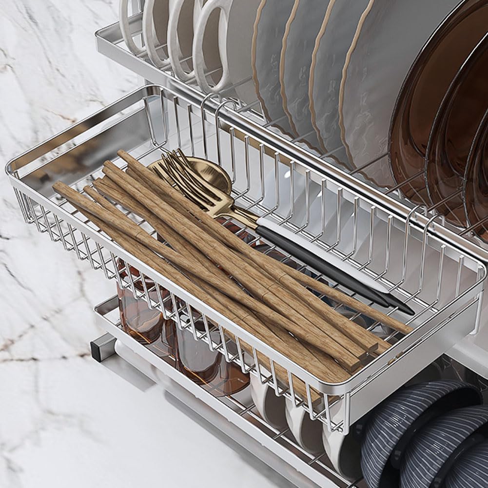 Drawer Silverware Organizer, Utensil Mesh Organizer for Chopsticks/Spoon/Fork/Knife, SUS304 Stainless Steel Drawer Utensil Drying Rack