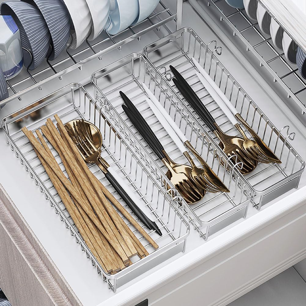 Drawer Silverware Organizer, Utensil Mesh Organizer for Chopsticks/Spoon/Fork/Knife, SUS304 Stainless Steel Drawer Utensil Drying Rack