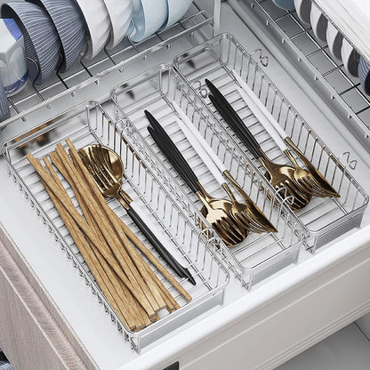 Drawer Silverware Organizer, Utensil Mesh Organizer for Chopsticks/Spoon/Fork/Knife, SUS304 Stainless Steel Drawer Utensil Drying Rack
