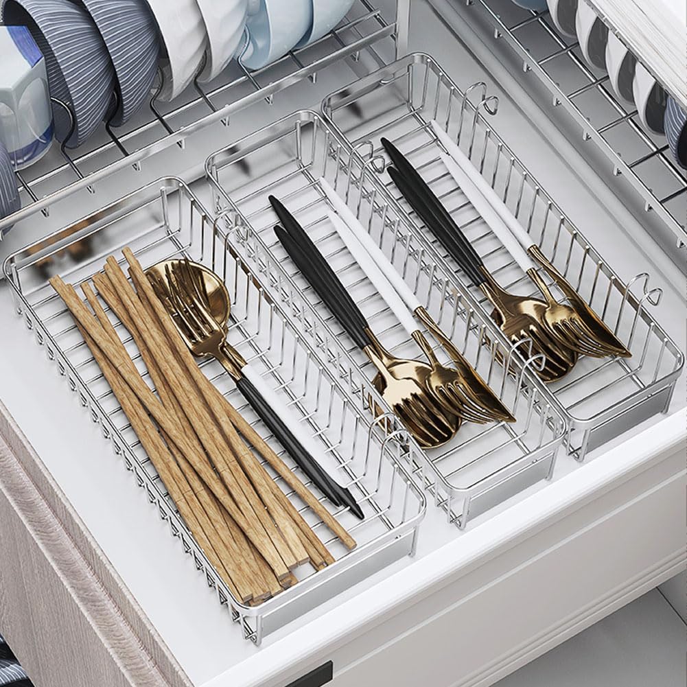Drawer Silverware Organizer, Utensil Mesh Organizer for Chopsticks/Spoon/Fork/Knife, SUS304 Stainless Steel Drawer Utensil Drying Rack