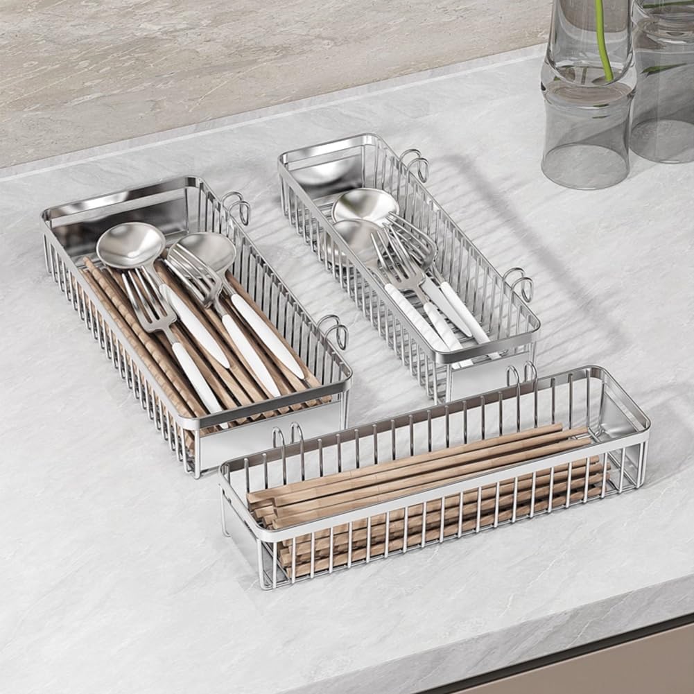 Drawer Silverware Organizer, Utensil Mesh Organizer for Chopsticks/Spoon/Fork/Knife, SUS304 Stainless Steel Drawer Utensil Drying Rack