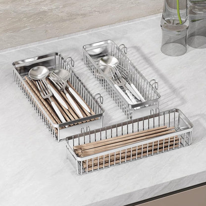 Drawer Silverware Organizer, Utensil Mesh Organizer for Chopsticks/Spoon/Fork/Knife, SUS304 Stainless Steel Drawer Utensil Drying Rack