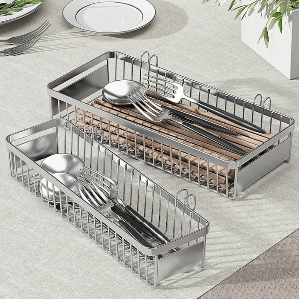 Drawer Silverware Organizer, Utensil Mesh Organizer for Chopsticks/Spoon/Fork/Knife, SUS304 Stainless Steel Drawer Utensil Drying Rack