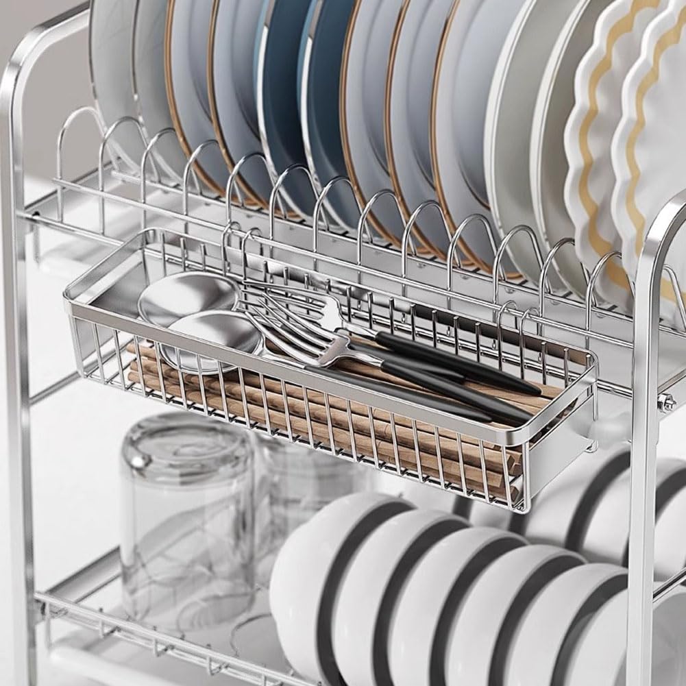 Drawer Silverware Organizer, Utensil Mesh Organizer for Chopsticks/Spoon/Fork/Knife, SUS304 Stainless Steel Drawer Utensil Drying Rack
