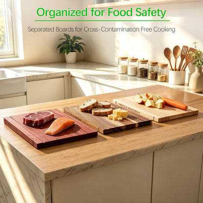 Book Cutting Board Set - Food Safe, Non-Slip Chopping Boards for Kitchen Organization and Stylish Serving,Acacia Wood