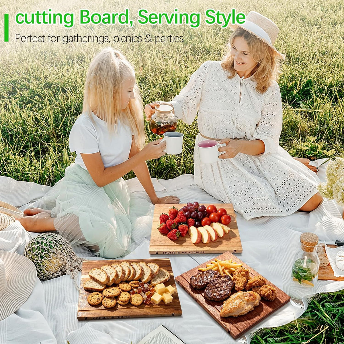 Book Cutting Board Set - Food Safe, Non-Slip Chopping Boards for Kitchen Organization and Stylish Serving,Acacia Wood