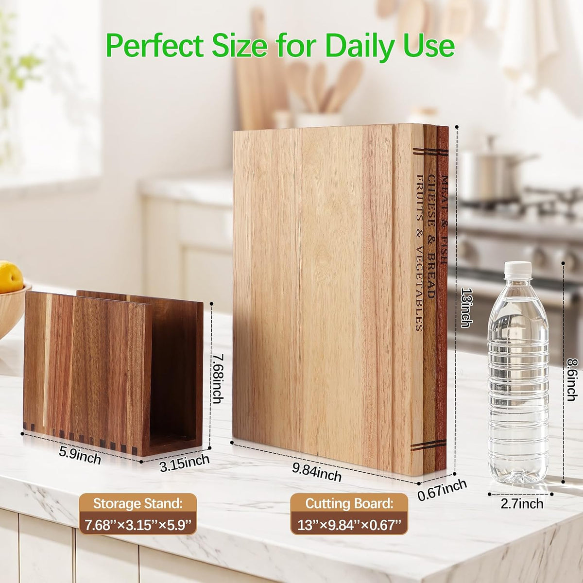 Book Cutting Board Set - Food Safe, Non-Slip Chopping Boards for Kitchen Organization and Stylish Serving,Acacia Wood