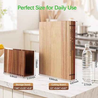 Book Cutting Board Set - Food Safe, Non-Slip Chopping Boards for Kitchen Organization and Stylish Serving,Acacia Wood