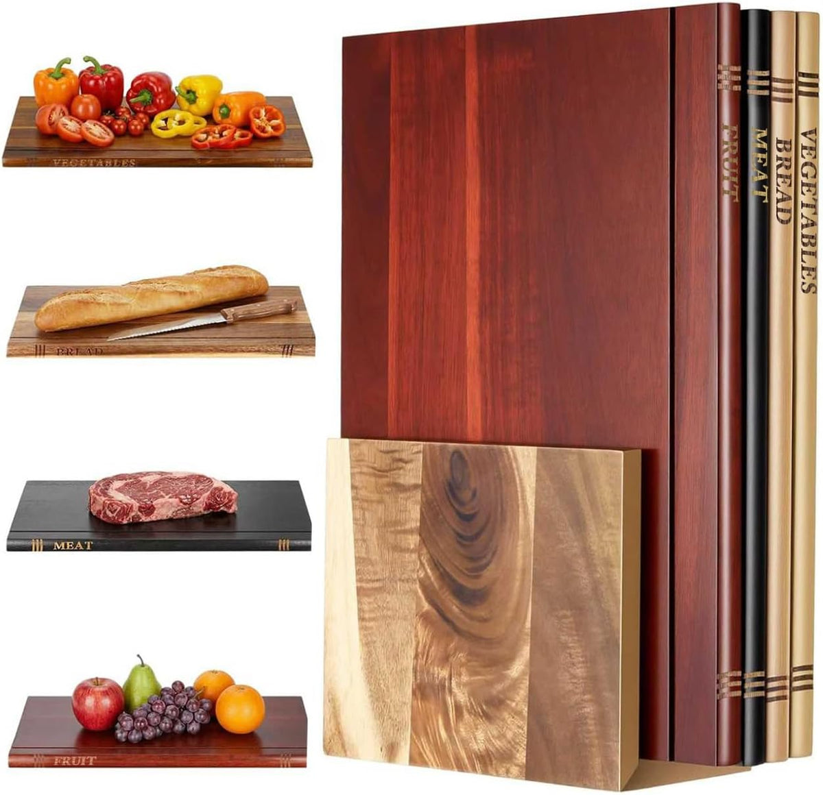 Book Cutting Board Set - Food Safe, Non-Slip Chopping Boards for Kitchen Organization and Stylish Serving,Acacia Wood