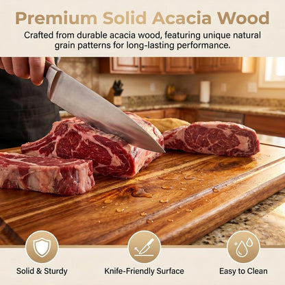 Book Cutting Board Set - Food Safe, Non-Slip Chopping Boards for Kitchen Organization and Stylish Serving,Acacia Wood