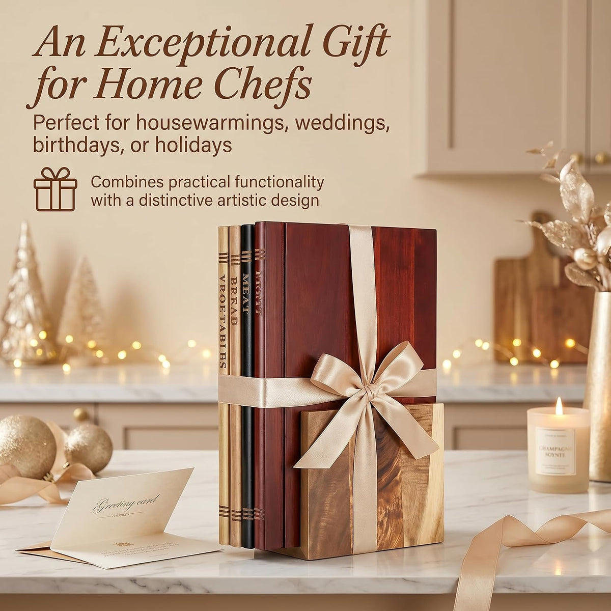 Book Cutting Board Set - Food Safe, Non-Slip Chopping Boards for Kitchen Organization and Stylish Serving,Acacia Wood