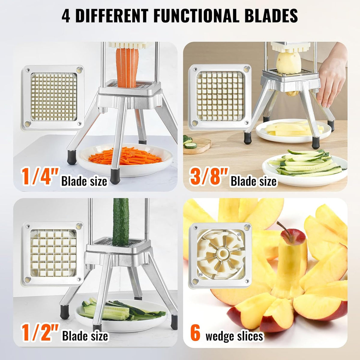 Commercial French Fry Cutter, 4 Blades Lever Vegetable Chopper