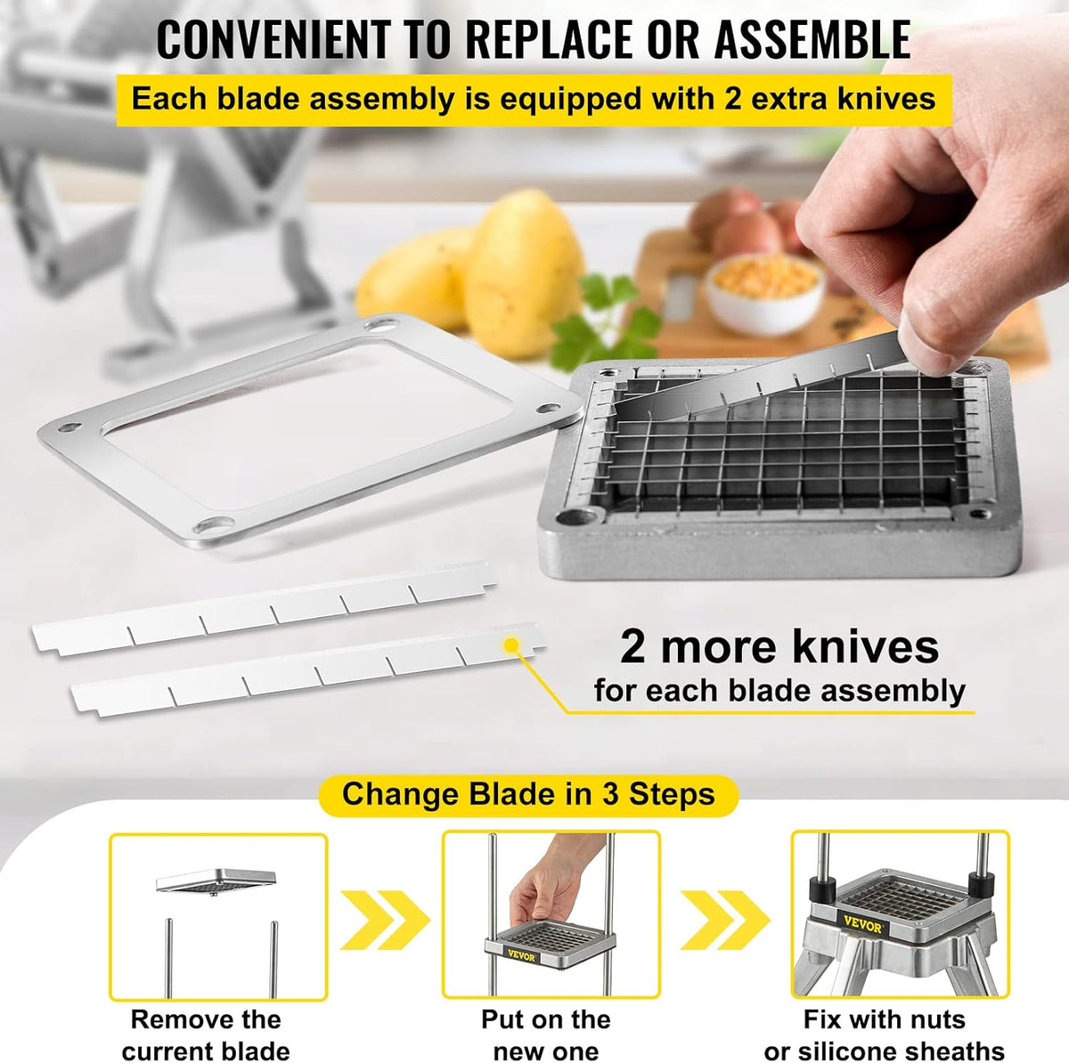 Commercial French Fry Cutter, 4 Blades Lever Vegetable Chopper