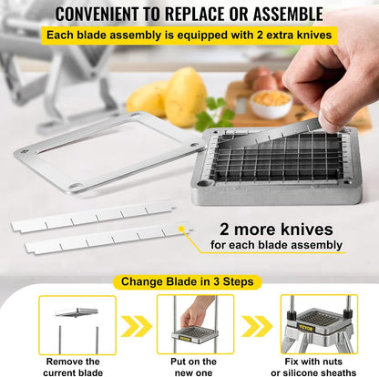 Commercial French Fry Cutter, 4 Blades Lever Vegetable Chopper