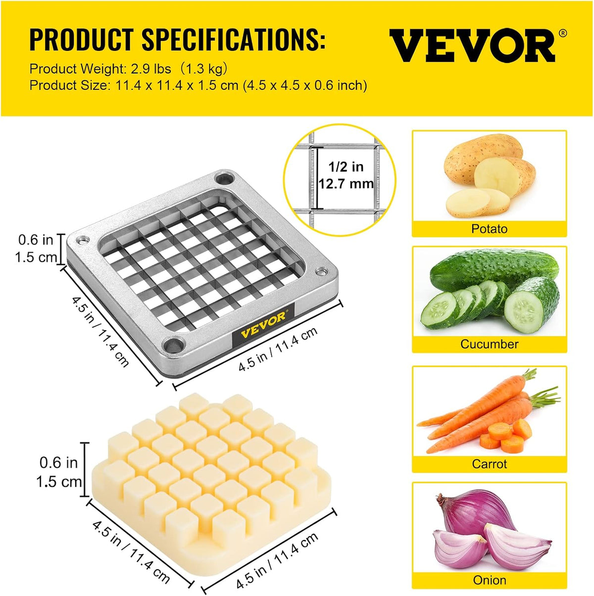 Commercial French Fry Cutter, 4 Blades Lever Vegetable Chopper