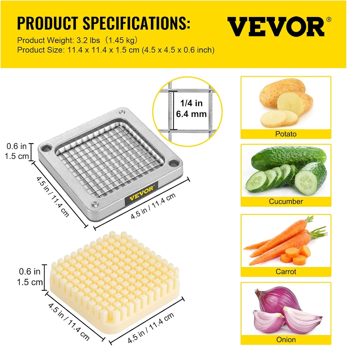 Commercial French Fry Cutter, 4 Blades Lever Vegetable Chopper