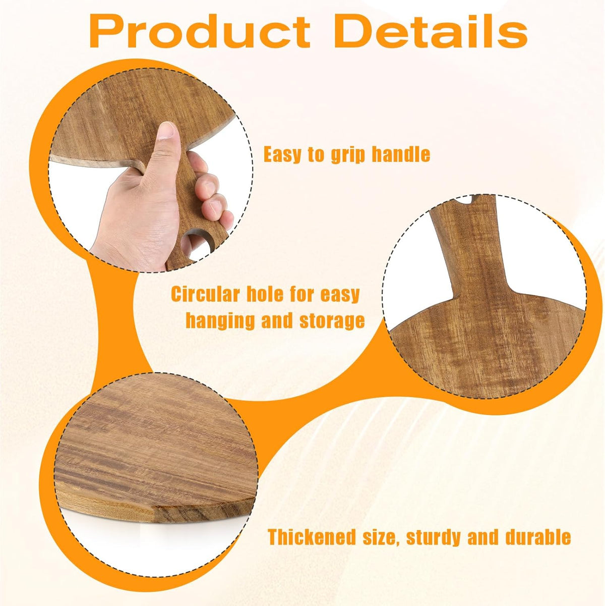 2 Pcs Acacia Wood Cutting Board with Handle, 15.7‘’ L Round Rectangular Decorative Wooden Cutting Boards Large Charcuterie Board Set for Meat, Bread, Fruit, Pizza, Cheese