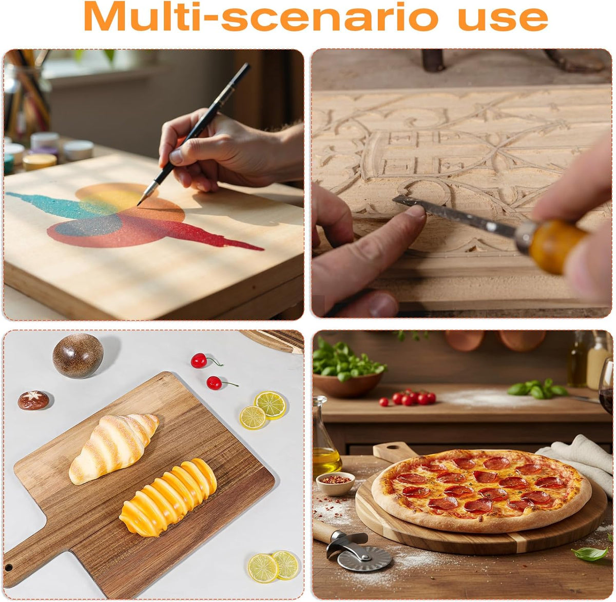 2 Pcs Acacia Wood Cutting Board with Handle, 15.7‘’ L Round Rectangular Decorative Wooden Cutting Boards Large Charcuterie Board Set for Meat, Bread, Fruit, Pizza, Cheese