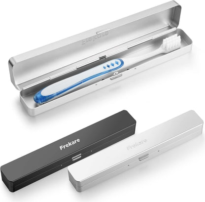 Toothbrush Travel Case Aluminum, Manual Tooth Brush Holder for Traveling, Portable Toothbrush Container for Bathroom, Camping, Business Trip, School (Black)