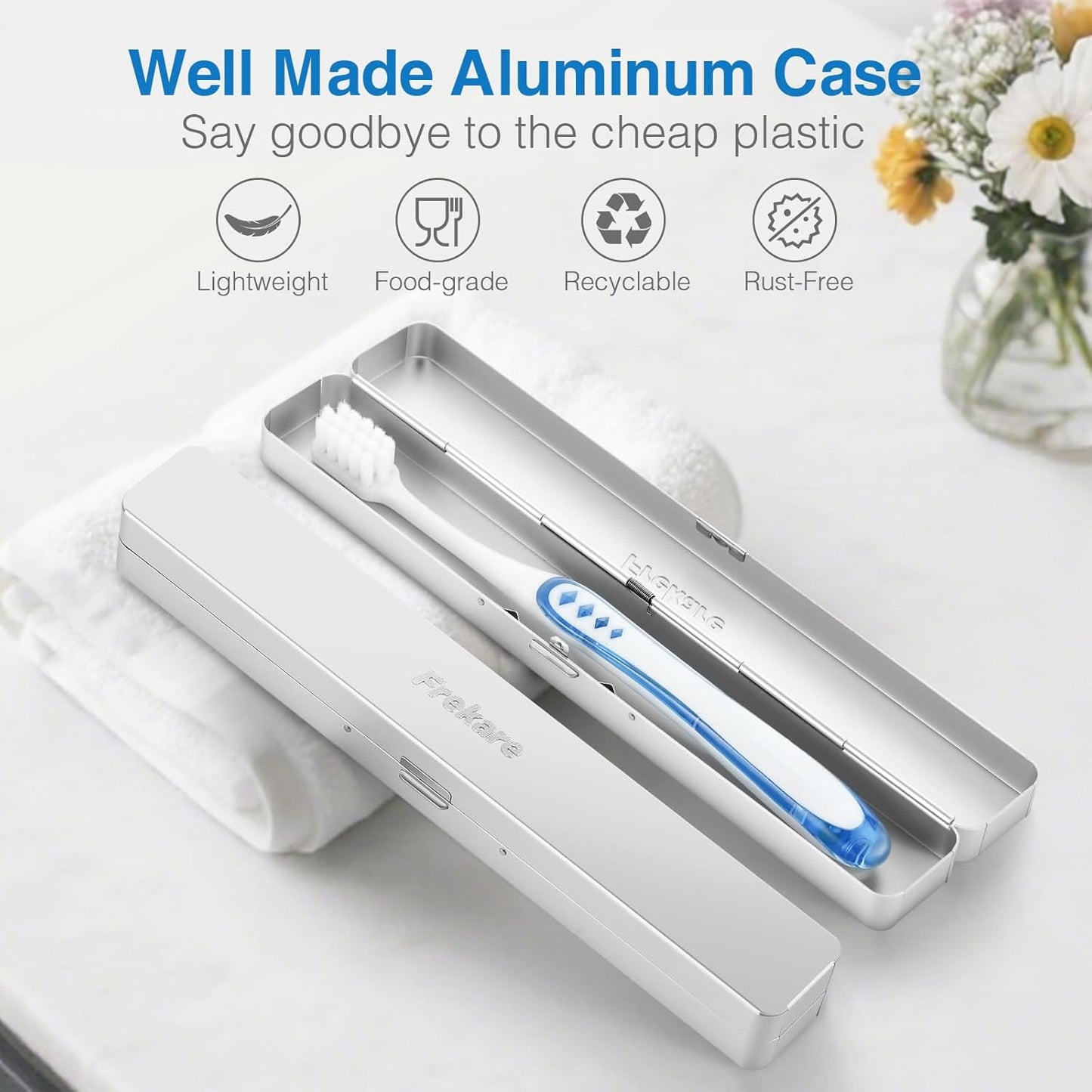 Toothbrush Travel Case Aluminum, Manual Tooth Brush Holder for Traveling, Portable Toothbrush Container for Bathroom, Camping, Business Trip, School (Black)