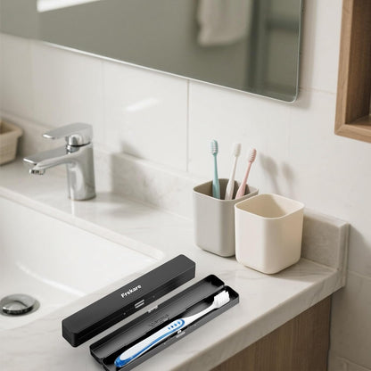 Toothbrush Travel Case Aluminum, Manual Tooth Brush Holder for Traveling, Portable Toothbrush Container for Bathroom, Camping, Business Trip, School (Black)
