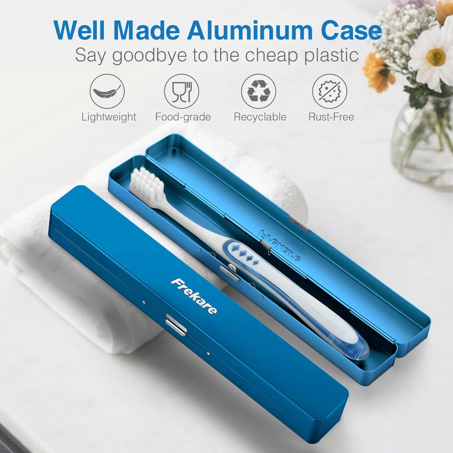 Toothbrush Travel Case Aluminum, Manual Tooth Brush Holder for Traveling, Portable Toothbrush Container for Bathroom, Camping, Business Trip, School (Black)