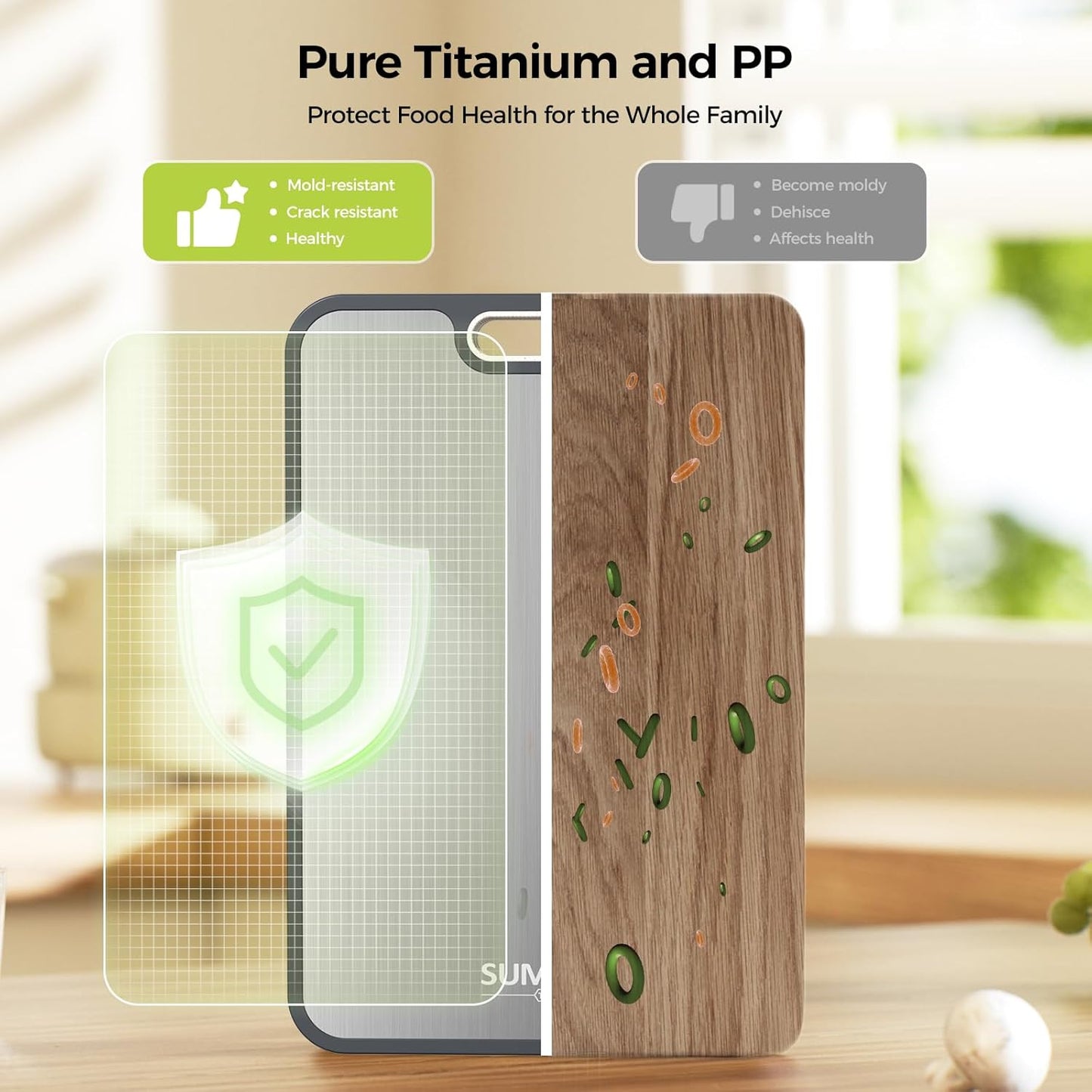 Cutting Board for Kitchen, Cutting Board Double Sided Food Grade, Pure /PP, Easy to Clean Large Size 15”×10.3”